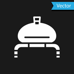 Sticker - White Bread and salt on towel icon isolated on black background. National food loaf. Traditional ukrainian wedding bread. Vector