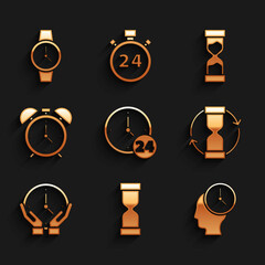 Set Clock 24 hours, Old hourglass, Time Management, Alarm clock, and Wrist watch icon. Vector