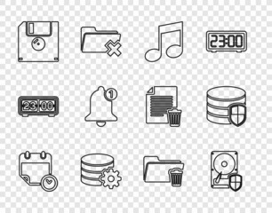Poster - set line calendar and clock, hard disk drive hdd protection, music note, tone, setting database serv