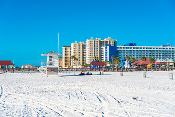 Clearwater beach with beautiful white sand in Florida USA