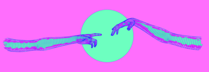 Aufkleber - 3D low poly model of hands going to touch together.