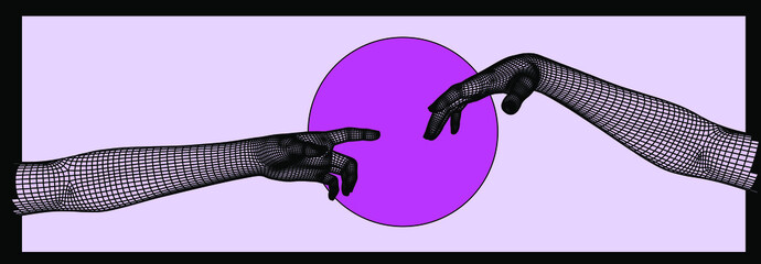 Aufkleber - 3D low poly model of hands going to touch together.