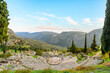 View of the ancient theater from the sacred temple complex of the Greek Oracle at Delphi, Greece at autumn.	