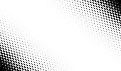 Poster - Halftone corner texture. Faded dot pattern for design prints. Bg abstract gradient. Black geometric background for overlay effect. Subtle patern. Digital polka. Dots gradation. Vector illustration