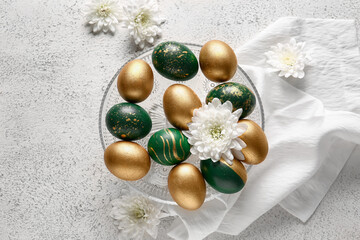 Sticker - Dessert stand with stylish Easter eggs on light background