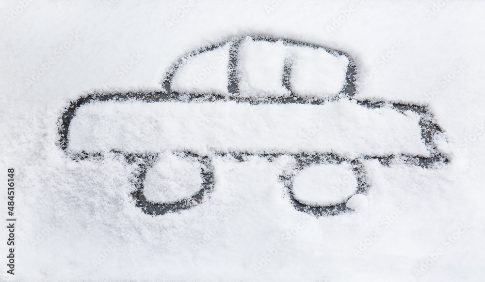 Vehicle drawn on snow covered car