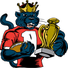 Wall Mural - Panther Mascot Holding Trophy Vector Illustration