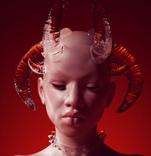 Devil Woman Glass Horned Fallen Angel Female Demon Beast Beauty Fashion CG Avatar Character 3d Illustration Render