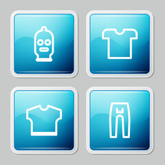 Wall Mural - Set line Balaclava, T-shirt, and Pants icon. Vector