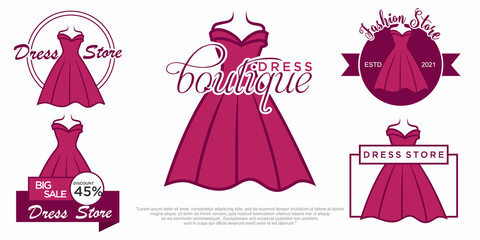 Dress boutique or fashion dress icon set logo design vector