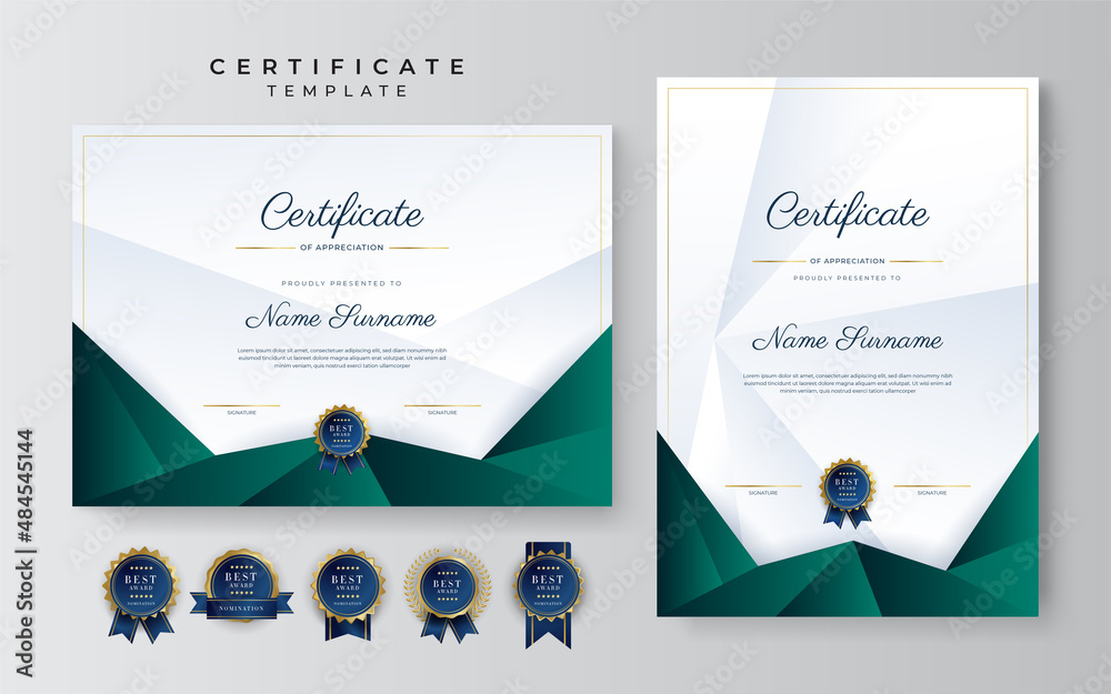 Modern elegant dark green and gold certificate of achievement template ...