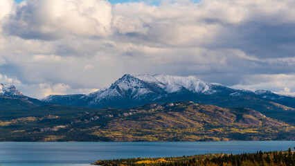 Fall, autumn landscape view in northern Canada in September, just before winter falls on the northern arctic region. 
