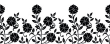 Seamless Black White Floral Border Design
