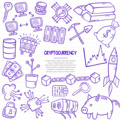 Poster - cryptocurrency technology concept with doodle style for template of banners, flyer, books, and magazine cover