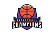 Logo, emblem of basketball champions. Colorful emblem of the championship winners. Basketball champions logo template, championship winners, league cup winners. Isolated vector illustration