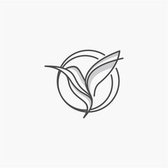 bird leaf logo vector icon line art outline template