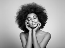 Beauty Portrait Of African American Girl With Afro Hair. Beautiful Black Woman. Cosmetics, Makeup And Fashion