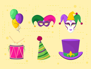 Sticker - Mardi Gras collection icons