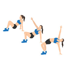 Woman Doing Bridge And Twist Exercise. Flat Vector Illustration Isolated On White Background