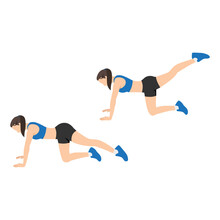 Woman Doing Back Leg Lifts Exercise. Flat Vector Illustration Isolated On White Background