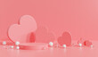 Cylinder stage podium display product and heart on pink background, 3D rendering