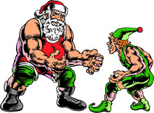 Santa Claus Wrestling Elf Vector Illustration