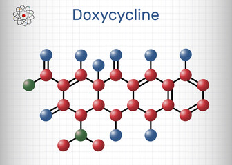 Wall Mural - Doxycycline molecule. It is broad-spectrum tetracycline antibiotic used to treat a wide variety of bacterial infections. Molecule model. Sheet of paper in a cage