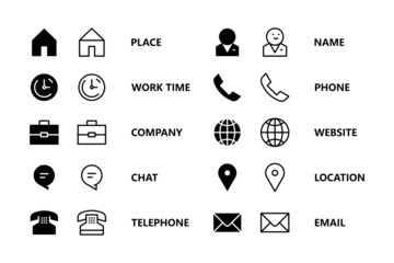 Wall Mural - business card contact icon. contact information icons for business card. contact icon set. flat styl