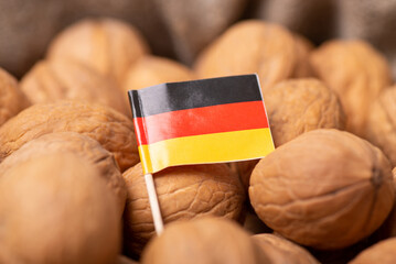 Poster - Flag of Germany on walnuts. Concept of growing walnuts in Germany