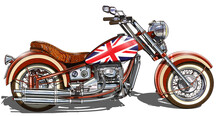 Classic Vintage Motorcycle Painted Up As British Flags Isolated On White Background. 