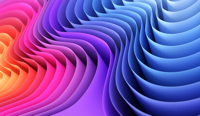 Fototapete - 3D render abstract background of smooth lines of spline gradient multicolor waves with dof