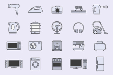 Poster - Electronics Icons set - Vector color symbols of camera, computer, washing machine, television and other appliances for the site or interface