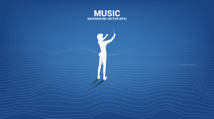 Poster - Vector silhouette of conductor with wave surface. Concept background for classic music concert and recreation.