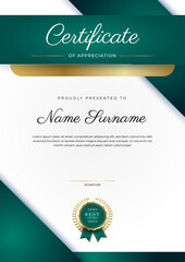 Wall Mural - Certificate of appreciation template, gold and black green color. Clean modern certificate with gold badge. Certificate border template with luxury and modern line pattern. Diploma vector template