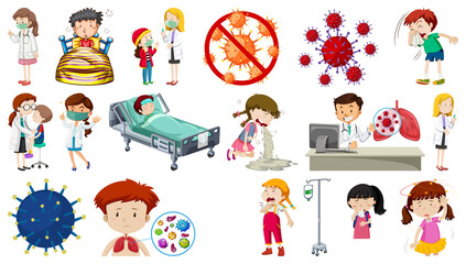 Poster - Set of sick people with different symptoms