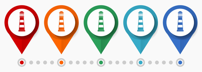Aufkleber - Lighthouse, travel concept vector icon set, flat design pointers, infographic template