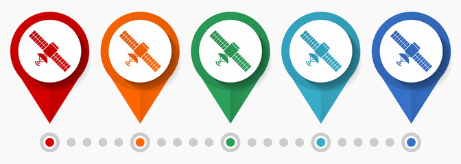 Poster - Satellite, communication concept vector icon set, flat design pointers, infographic template