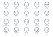 © Phoenix Icons - Emoticons line icons. Vector illustration include icon - mental health, worry, laugh, disappointed mood, confused, outline pictogram for old man character expression. Green Color, Editable Stroke