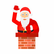 Santa Claus Is In The Chimney. Santa Claus Is Coming Down The Chimney, Vector Illustration