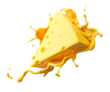 Cheese Sauce Splashing In The Air With Cheddar Cheese, 3d Rendering.