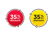 35 Percentage Circle Discount Tag Icons Collection. Set Of Red And Yellow Sale Labels
