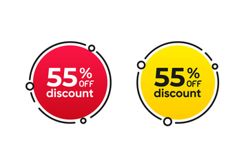 Poster - 55 percentage circle discount tag icons collection. Set of red and yellow sale labels
