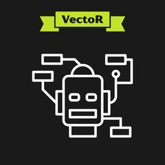 Poster - White line Robot icon isolated on black background. Artificial intelligence, machine learning, cloud computing. Vector