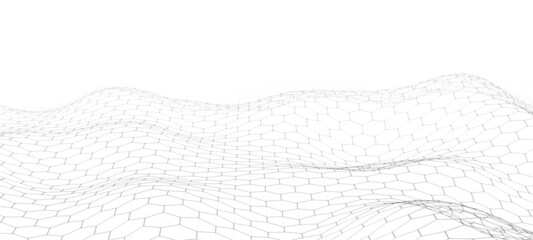 Poster - futuristic vector hexagon wave. dark cyberspace. abstract wave with dots and line. white moving part