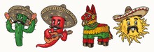 Cheerful Mexican Characters Vintage Set