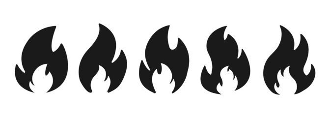 Wall Mural - Fire flame flat icon set. Fire flame symbol flat style collection.