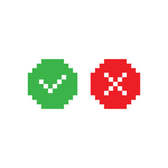 Poster - pixel check mark and X mark icons.  yes, no icon
