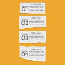 Set Of Four Infographics Of Torn Paper With Numbers And Text, Banner On Orange Background