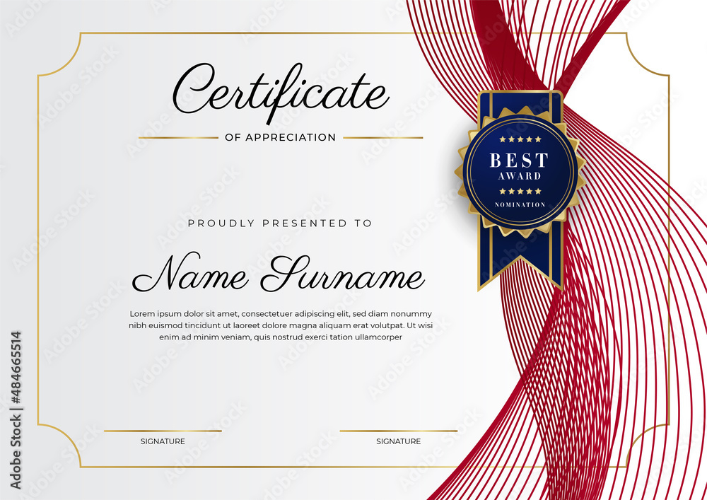 Luxury certificate of appreciation template with red and gold color ...