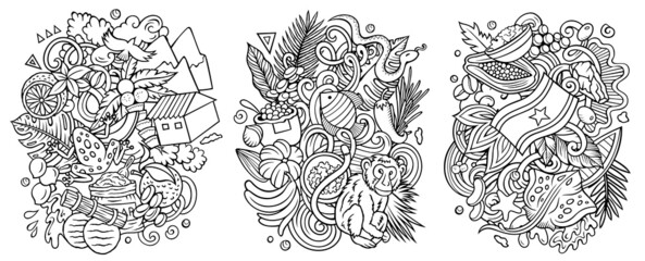 Sticker - Suriname cartoon vector doodle designs set.